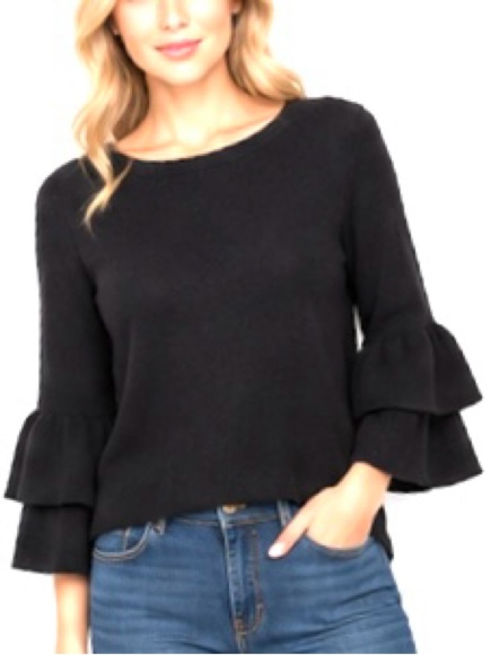 Charter Club 100% Cashmere Elegant Black Belle Sleeve Blouse